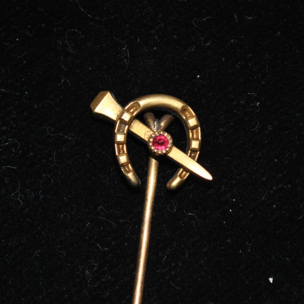 Antique French FIX Maison Savard Horseshoe & Nail Gold-plated Stick / Tie Pin